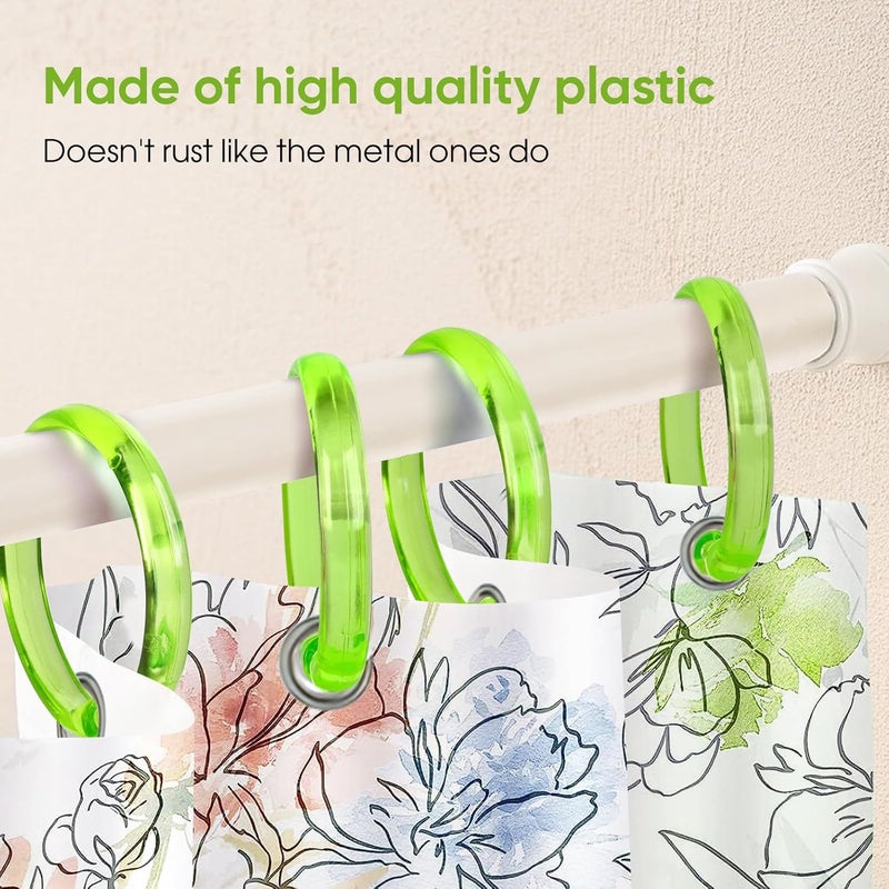 Ulable Premium Plastic Shower Curtain Rings Shower Curtain Hooks Gliding on Standard Shower Rods Easy Snap Closure (O Shape,Green,12Pcs) - Image 3